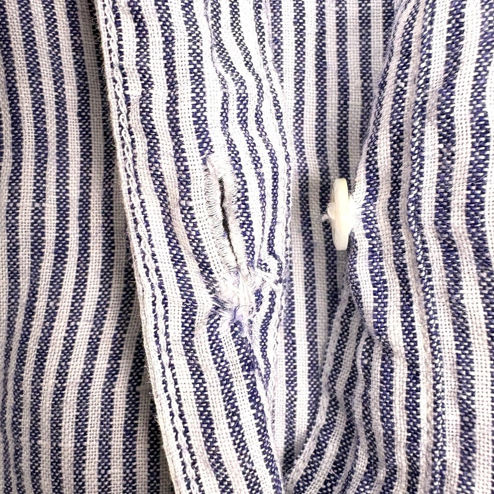 LL Bean Premium Washable Linen Button Up Shirt Womens Sz L White Blue Tunic - Picture 10 of 16